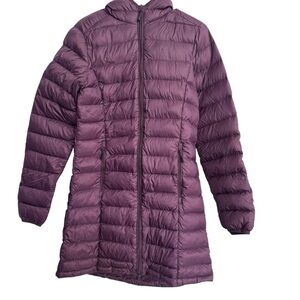 Kamik Women’s Down Puffer Jacket Long Size Small Plum Purple Full Zip Hooded